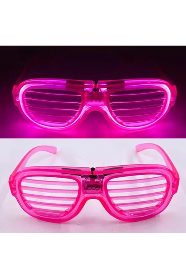 Pembe Led Işıklı Parti Gözlüğü - Neon Glow Şerit Gözlük 3 Modlu