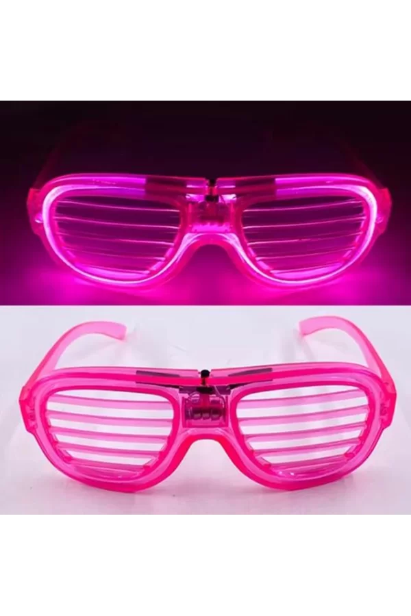 Pembe Led Işıklı Parti Gözlüğü - Neon Glow Şerit Gözlük 3 Modlu