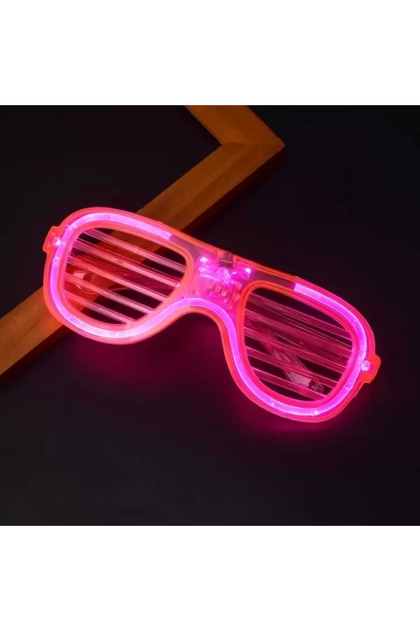 Pembe Led Işıklı Parti Gözlüğü - Neon Glow Şerit Gözlük 3 Modlu