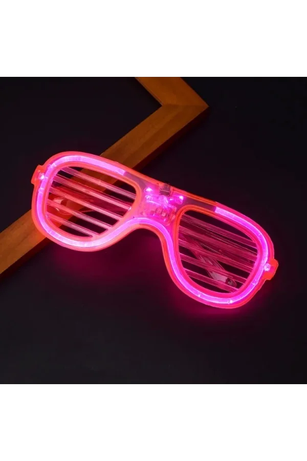 Pembe Led Işıklı Parti Gözlüğü - Neon Glow Şerit Gözlük 3 Modlu