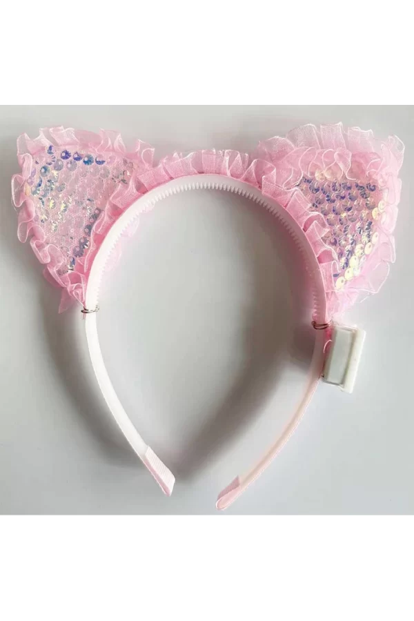Pembe Pullu Led Işıklı Kedi Kulak Taç