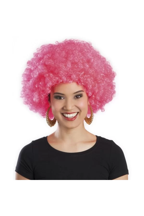 Pembe Renk Kıvırcık Afro Bonus Parti Peruğu