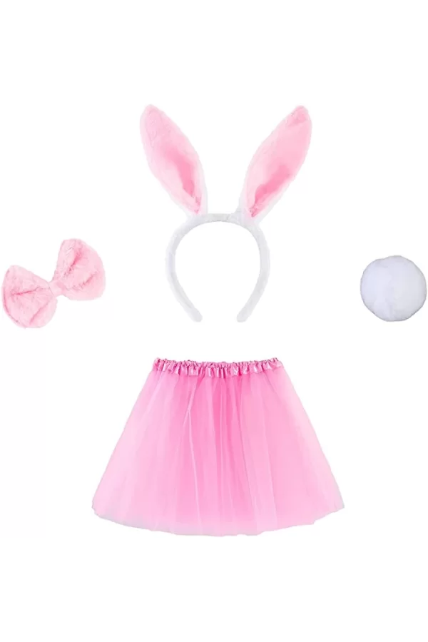 Pembe Tavşan Tacı Etek Papyon Kuyruk Kostüm Seti Çocuk Boy