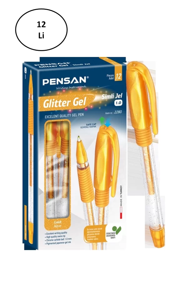 Pensan Glitter Simli Jel Kalem 1 Mm Altın 12li