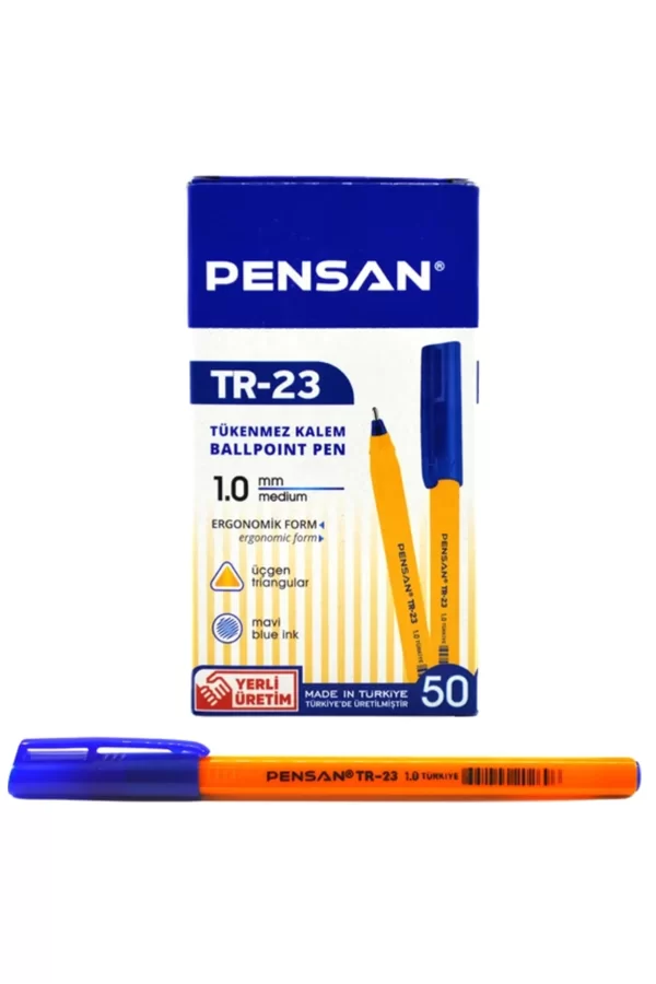 Pensan Tükenmez Kalem Üçgen Mavi 50li - Ürün Kodu : PEN.PE02023TKMAVİ50