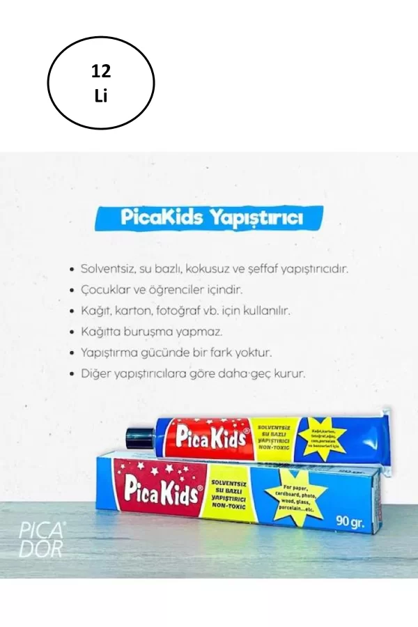 Pica Kids Su Bazlı Solventsiz 90 Gr Yapıştırıcı Tüp 12li