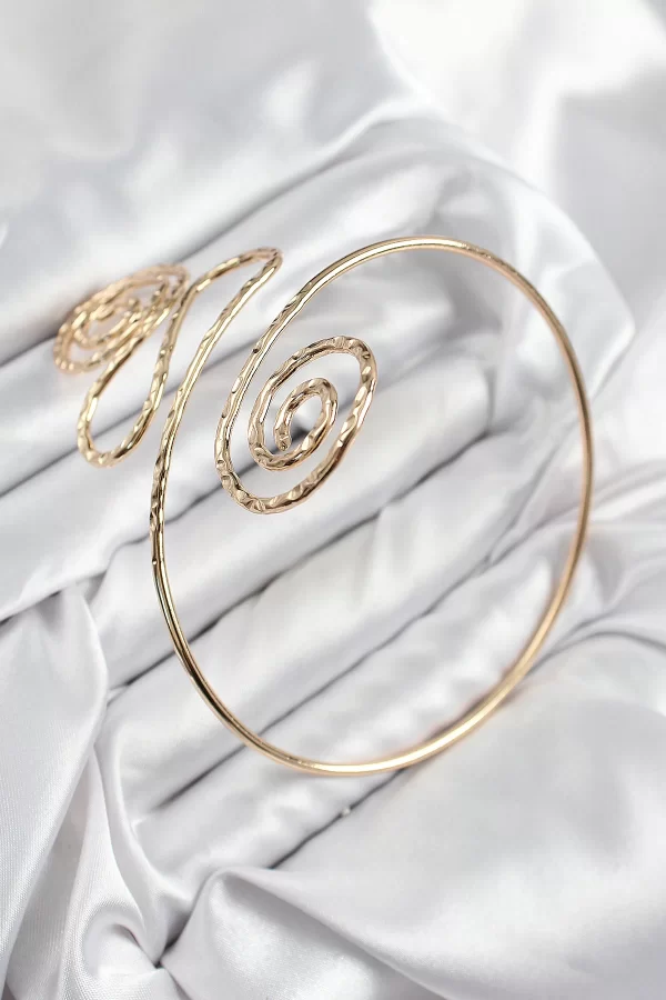 Pirinç Etnik Model Gold Renk Pazu Bileklik