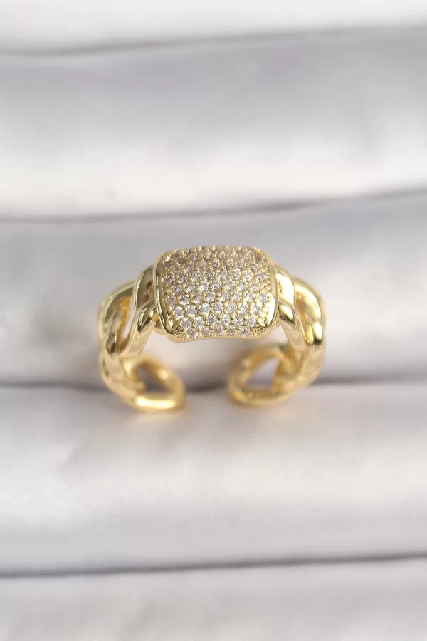 Pirinç Gold Renk Ayarlanabilir Zirkon Taşlı Kadın Yüzük