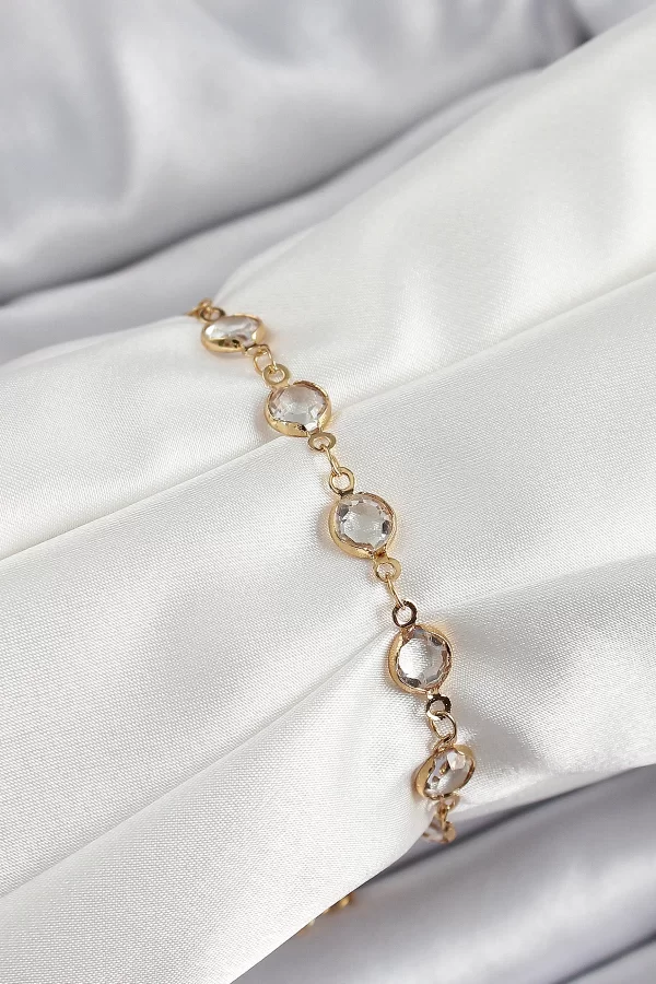 Pirinç Gold Renk Zirkon Taşlı Kadın Bileklik