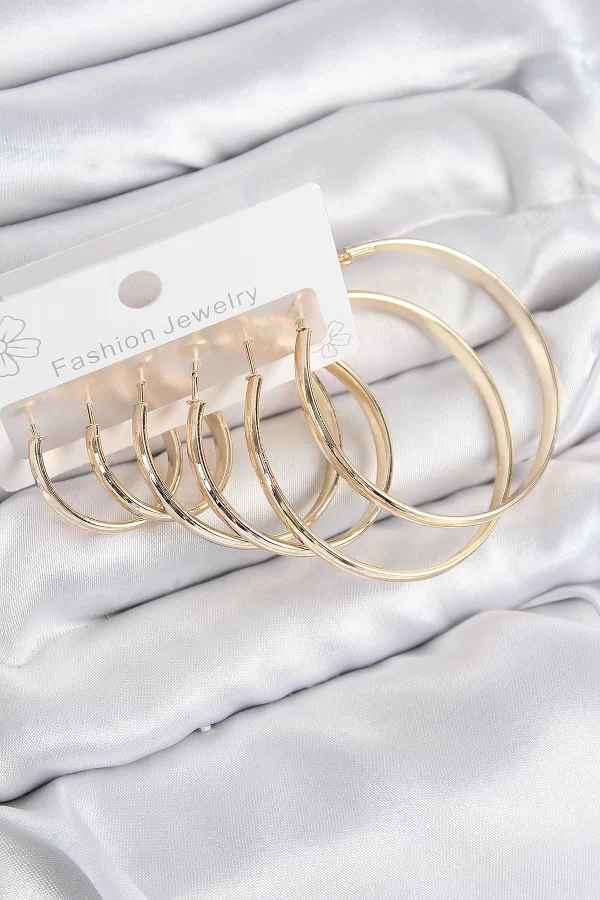 Pirinç Halka Model Gold Renk Kadın Set Küpe