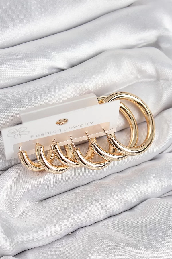 Pirinç Halka Model Gold Renk Kadın Set Küpe