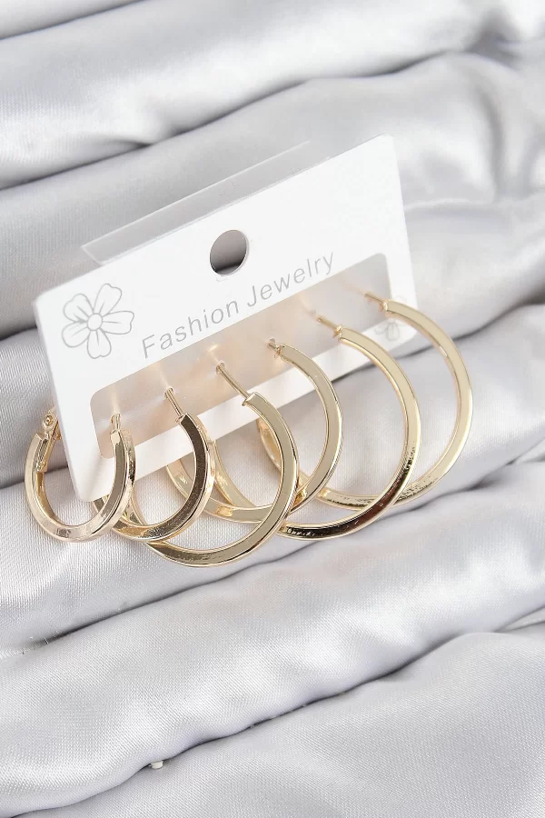 Pirinç Halka Model Gold Renk Kadın Set Küpe