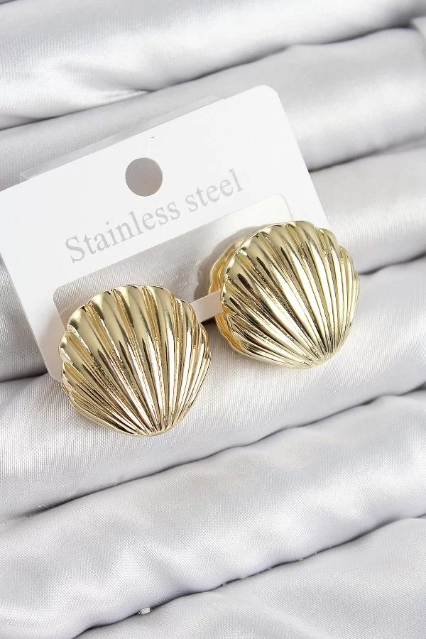 Pirinç İstiridye Model Gold Renk Kadın Küpe
