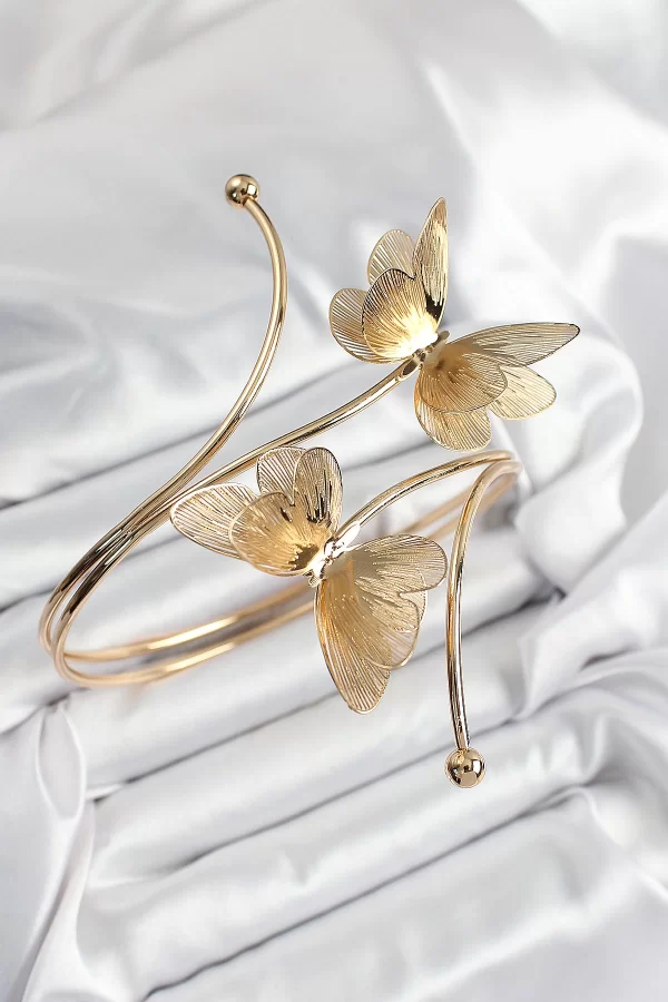 Pirinç Kelebek Model Gold Renk Kadın Pazu Bileklik