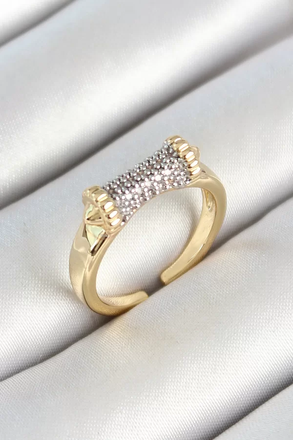 Pirinç Makara Figürlü Zirkon Taşlı Gold Renk Ayarlanabilir Kadın Yüzük