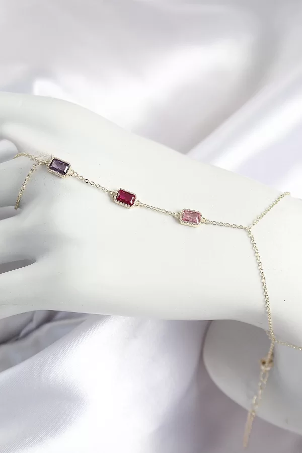 Pirinç Renkli Zirkon Taşlı Dikdörtgen Model Gold Renk Kadın Şahmeran