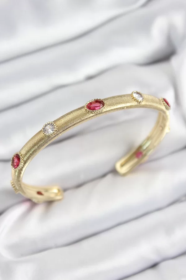 Pirinç Renkli Zirkon Taşlı Vintage Model Gold Renk Kadın Kelepçe