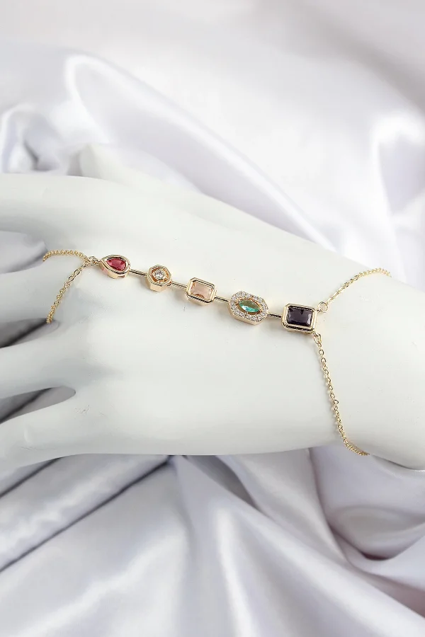 Pirinç  Renkli Zirkon Taşlı Y Model Gold Renk Kadın Şahmeran