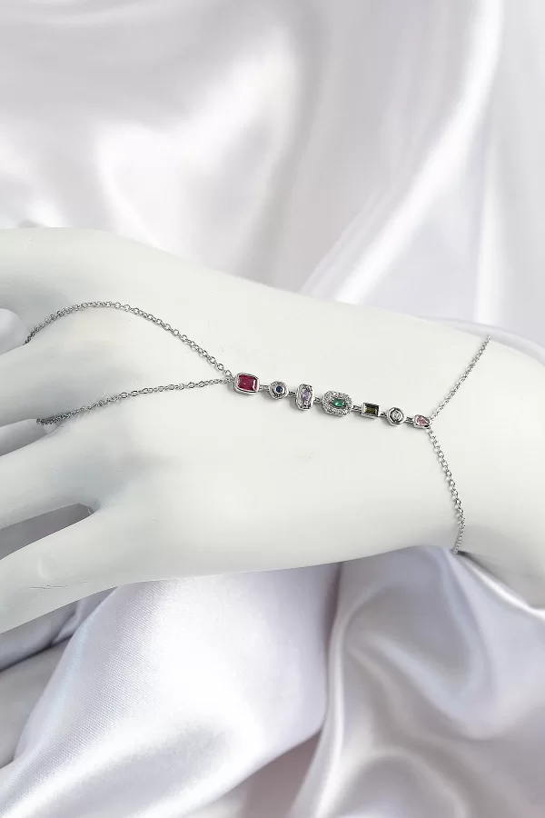 Pirinç Renkli Zirkon Taşlı Y Model Gümüş Renk Kadın Şahmeran