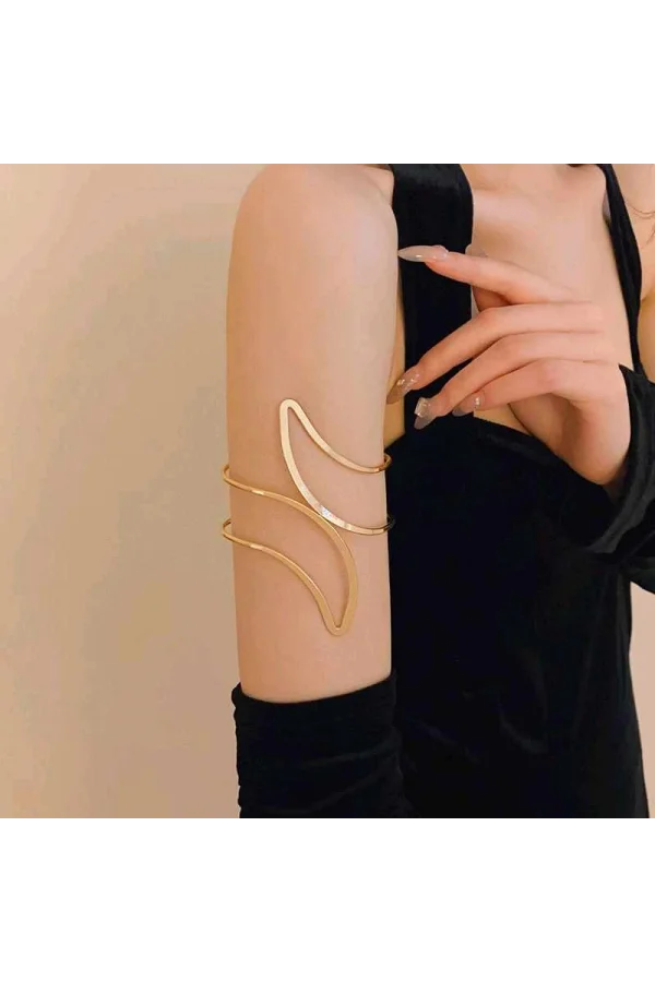 Pirinç Soyut Alev Desenli Gold Renk Kadın Pazu Bileklik