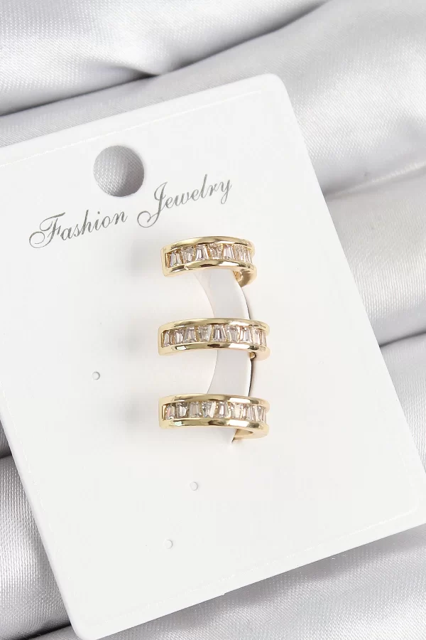 Pirinç Su Yolu Model Gold Renk Sağ Kıkırdak Küpe