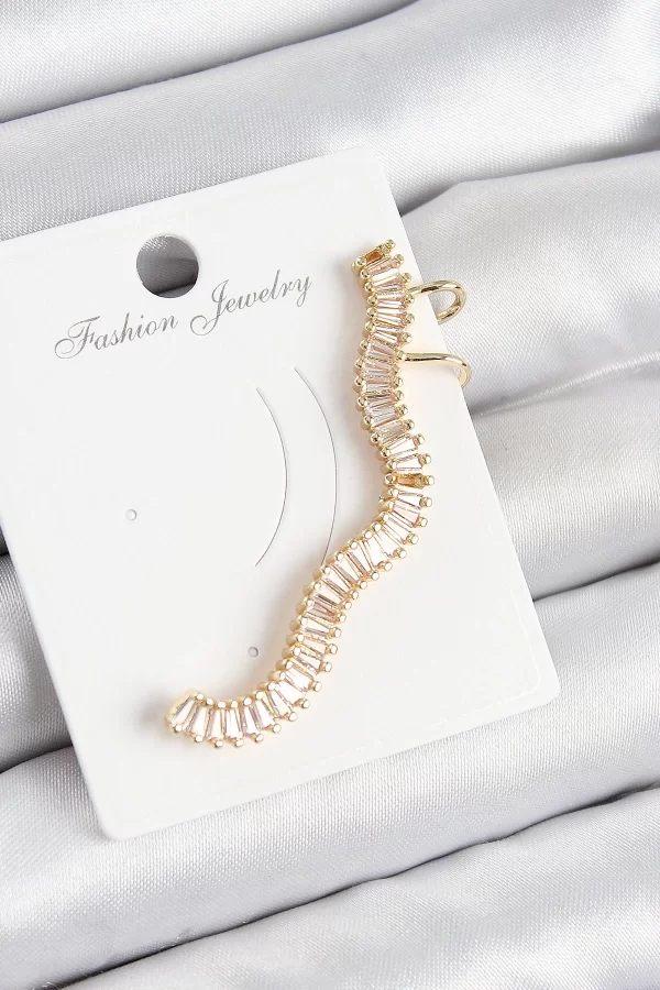 Pirinç Su Yolu Model Gold Renk Sağ Kıkırdak Küpe