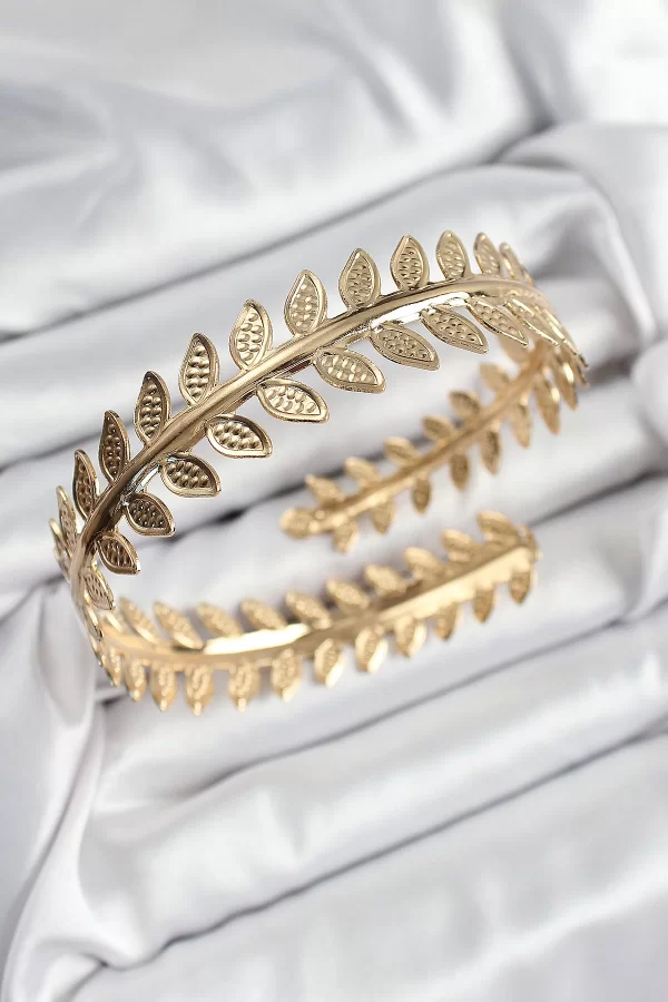 Pirinç Yaprak Model Gold Renk Kadın Pazu Bileklik