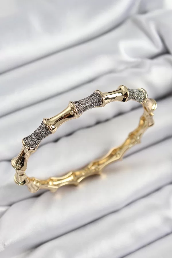 Pirinç Zirkon Taşlı Kemik Model Gold Renk Vip Kadın Bileklik