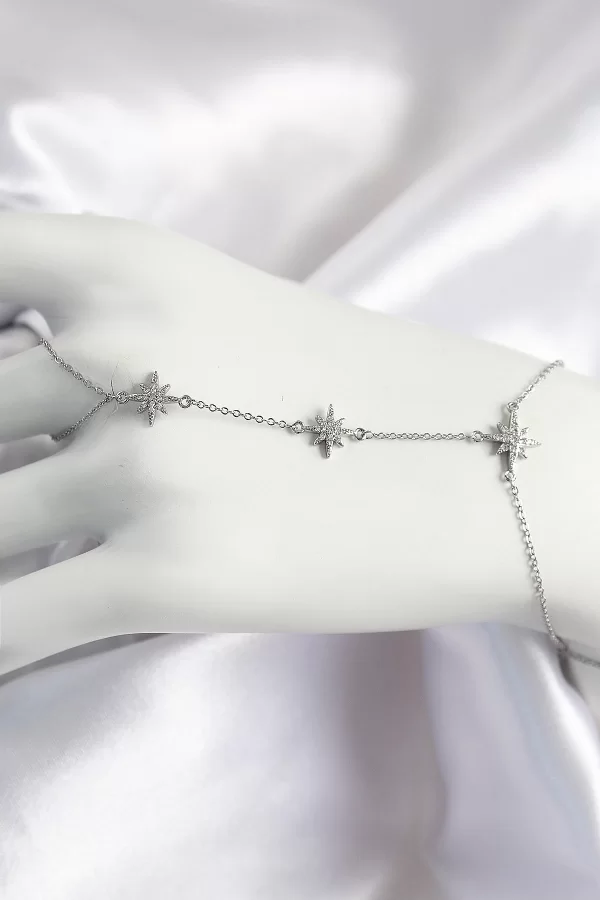 Pirinç Zirkon Taşlı Kutup Yıldızı Model Gümüş Renk Kadın Şahmeran
