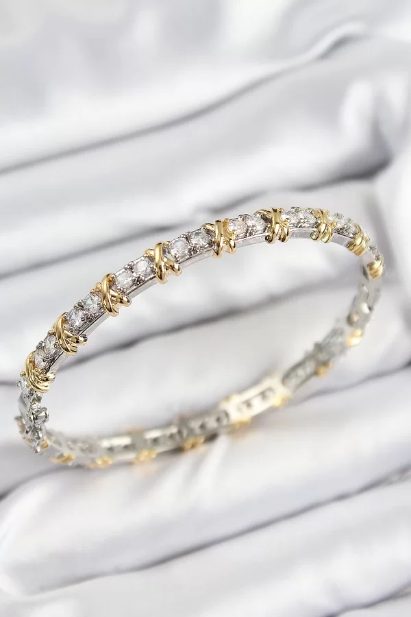 Pirinç Zirkon Taşlı XOXO Model Gümüş Ve Gold Renk Kadın Bileklik