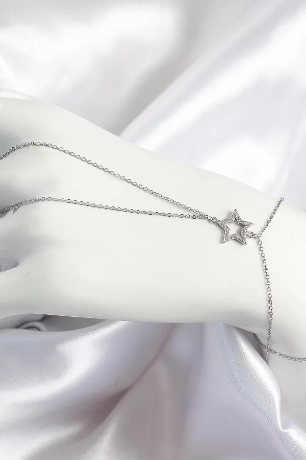Pirinç Zirkon Taşlı Yıldız Model Gümüş Renk Kadın Şahmeran