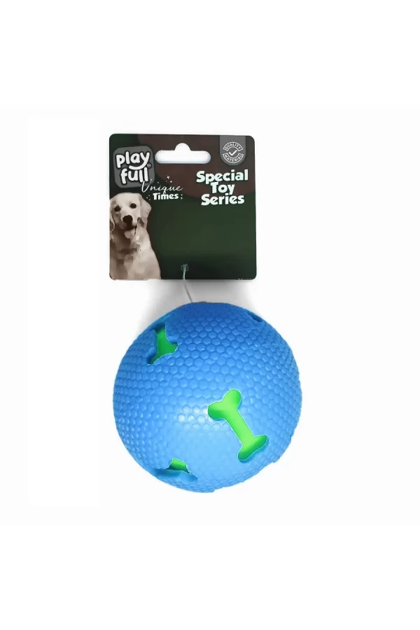 Playfull Işıklı Kemik Desenli Plastik Top Köpek Oyuncağı 7,5 Cm Mavi