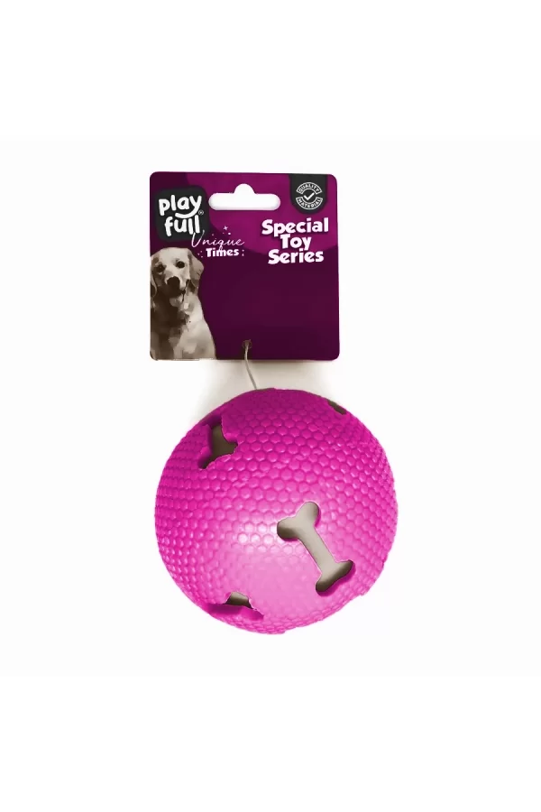 Playfull Işıklı Kemik Desenli Plastik Top Köpek Oyuncağı 7,5 Cm Pembe