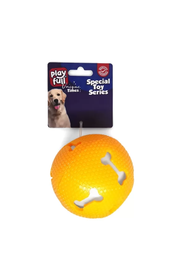 Playfull Sesli Kemik Desenli Plastik Top Köpek Oyuncağı 7,5 Cm Turuncu