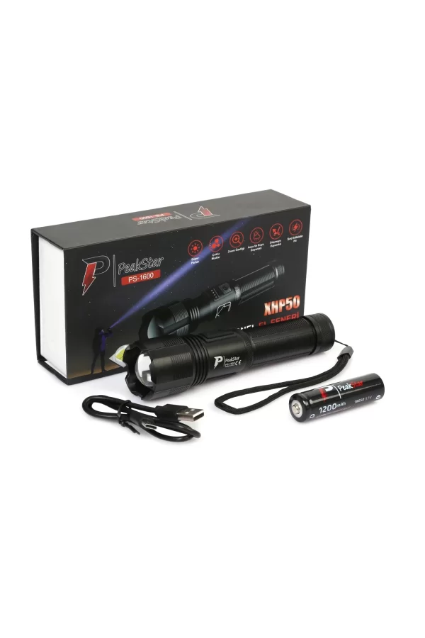 Ps-1600 Süper Parlak Led Zoomlu 5 Mod Su Geçirmez Profesyonel Kamp Bekçi Avcı Feneri