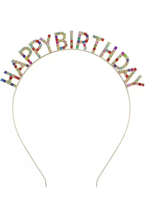 Rengarenk Kristal Taşlı Ekstra Lüks Gümüş Kaplama Happy Birthday Taç 16x17 Cm