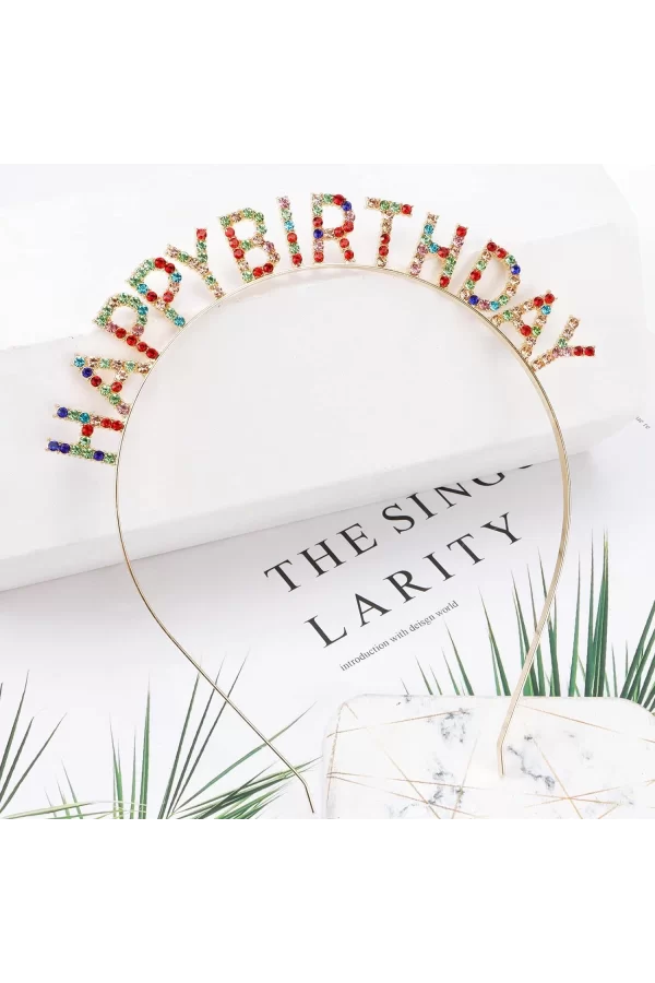 Renkli Kristal Taşlı Lüks Happy Birthday Taçı
