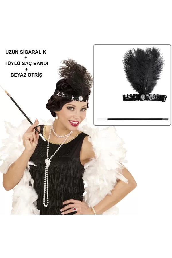 Retro Charliston Otrişli Aksesuar Seti – 2039ler 9039lar Gatsby Kostüm Seti
