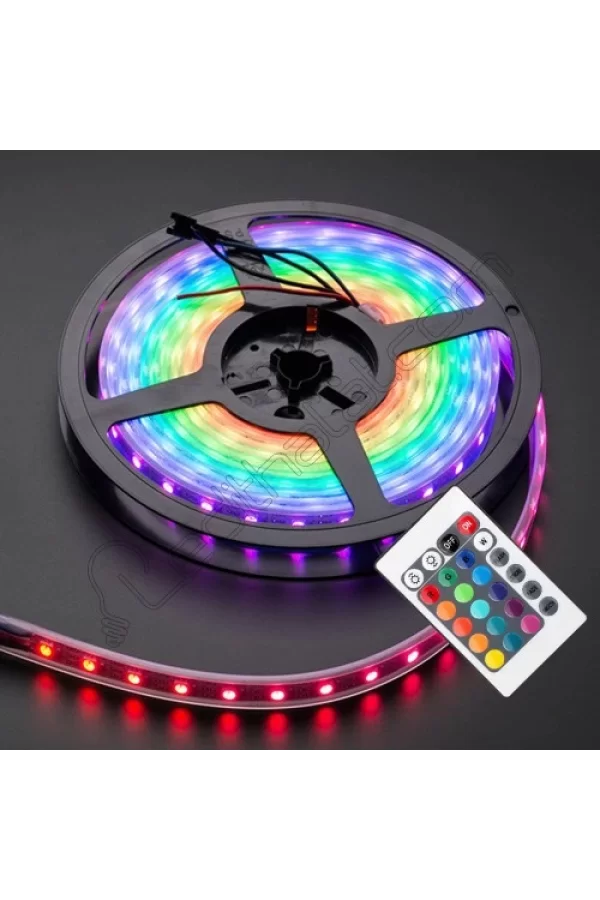 Rgb Şerit 5 Metre 16 Renkli Kumandalı Adaptörlü Çift Taraflı Bant