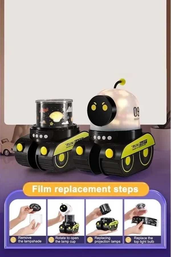Robot Projeksiyon Gece Lambası Hoparlörlü Şarjlı Yıldızlı Gökyüzü Temalı Led Projeksiyon Lambası