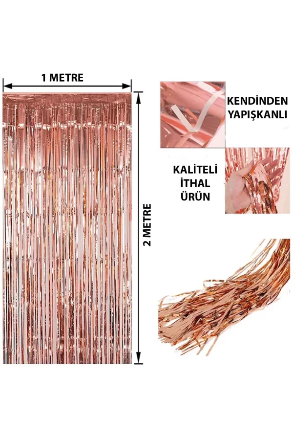 Rose Gold Püsküllü Kapı Perdesi - Parti, Bekarlığa Veda, Doğum Günü 1x2 M
