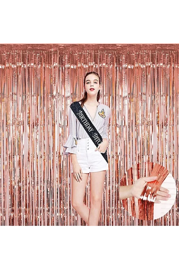 Rose Gold Püsküllü Kapı Perdesi - Parti, Bekarlığa Veda, Doğum Günü 1x2 M