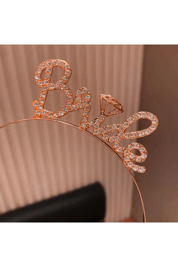 Rose Gold Renkli Taşlı “bride” Gelin Tacı – El Yazısı Yazı Tipiyle