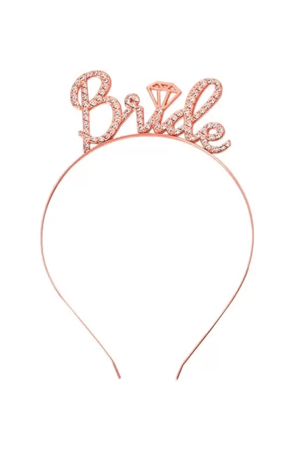 Rose Gold Renkli Taşlı “bride” Gelin Tacı – El Yazısı Yazı Tipiyle