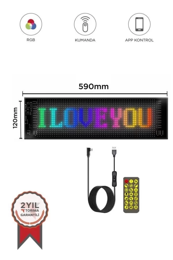 Rp1259 Led Matrix Panel 16x96cm Telefon Kontrollü Kayar Led Animasyon Aydınlatma