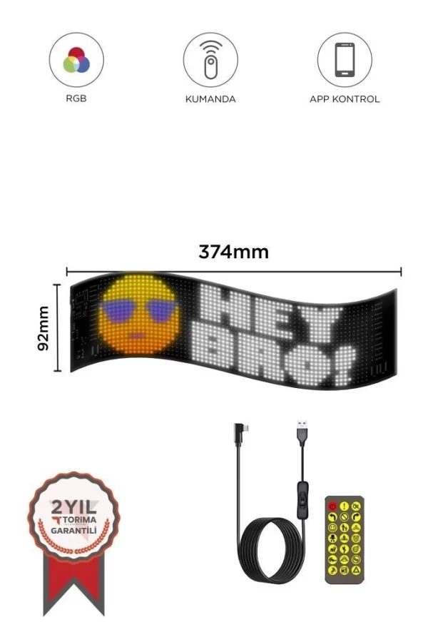 Rp937 Led Matrix Panel 16x64cm Telefon Kontrollü Kayar Led Animasyon Aydınlatma