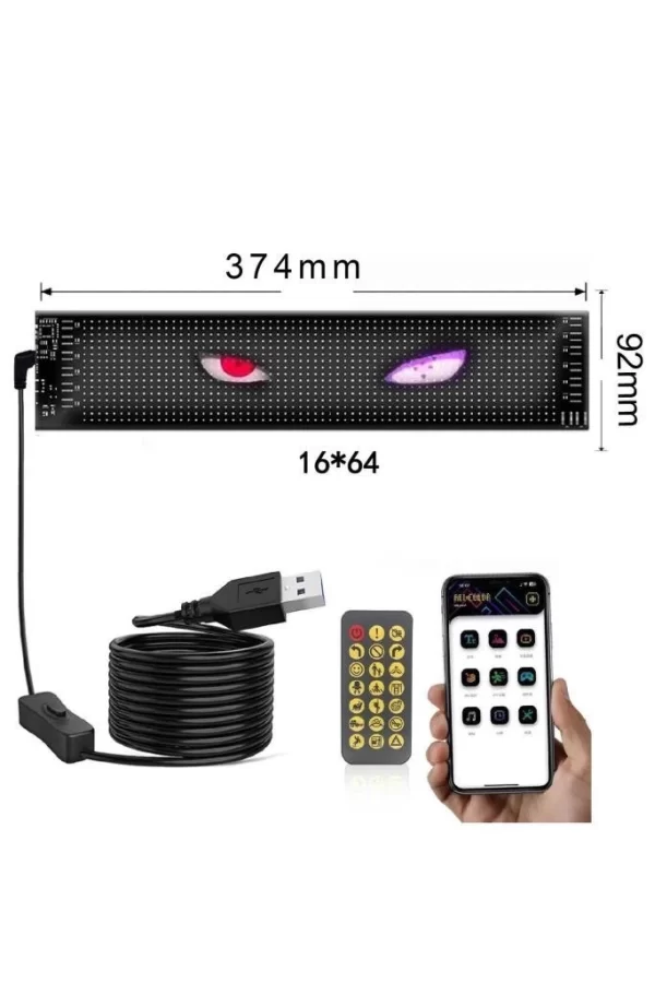 Rp937 Led Matrix Panel 16x64cm Telefon Kontrollü Kayar Led Animasyon Aydınlatma
