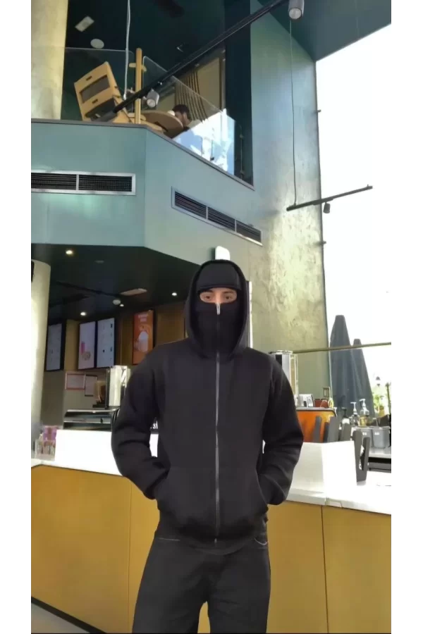Luz&Pos Samuray Zıp Fermuarlı Kapüşonlu Sweatshirt- Siyah