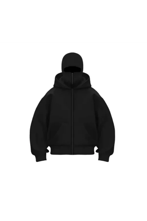 Luz&Pos Samuray Zıp Fermuarlı Kapüşonlu Sweatshirt- Siyah