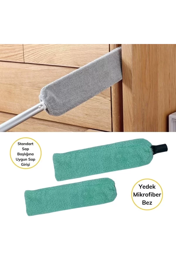 Saplı Mikrofiber Başlıklı Girintili Yüzey Temizleme Mopu Toz Alma Fırçası